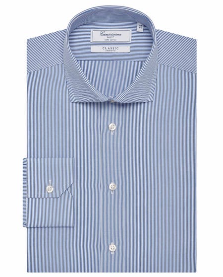Classic white shirt with blue stripes francese_0