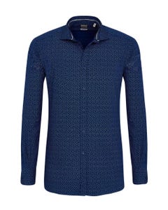 Camicia trendy blu scuro con microfantasia pois, slim francese_0