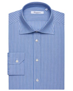 Chemise rayée blanche à motifs bleus, coupe cintrée nouveau col franÇais_0