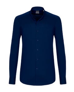 Camicia trendy blu navy con microfantasia, slim collo coreana_0