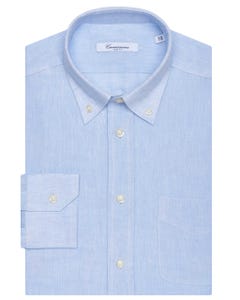 Camicia fancy in lino azzurra, con taschino, slim button down_0