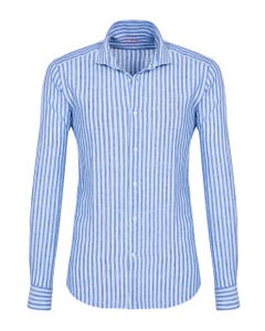 Camicia trendy in lino azzurra a righe, slim_0
