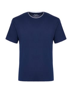 T-shirt basica blu con dettagli bianchi_0